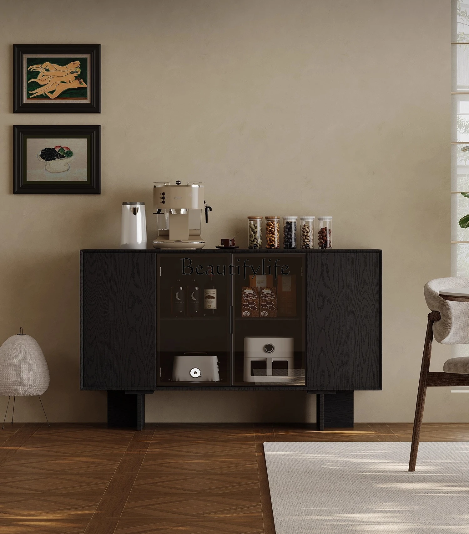 

Retro Style Solid Wood Sideboard Wall-Mounted Entryway Storage Coffee Cabinet