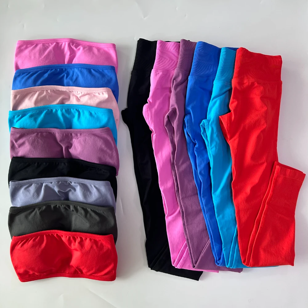 Pericic 2 Pieces Gym Set Woman Backless Bandeau Sports Bra Scrunch Leggings Yoga Clothing Workout Clothes Outfits Sports Set