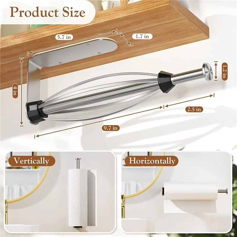 

(ABAB) Paper Towel Holder Under Cabinet Towel Robe Hooks, Under Cabinet Paper Towel Holder Towel Holder for Bathroom Kitchen