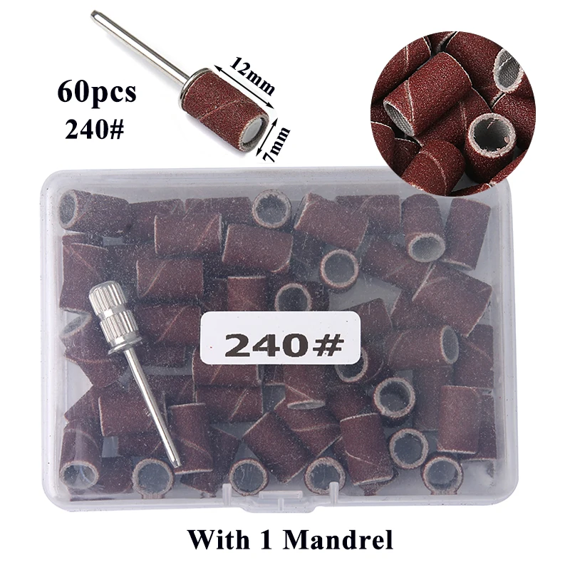 60 قطعة/صندوق مسمار الرملي العصابات مجموعة مع 1 قطعة مغزل ل آلة أظافر الكهربائية مسمار الحفر طحن بت الملفات باديكير أداة #3