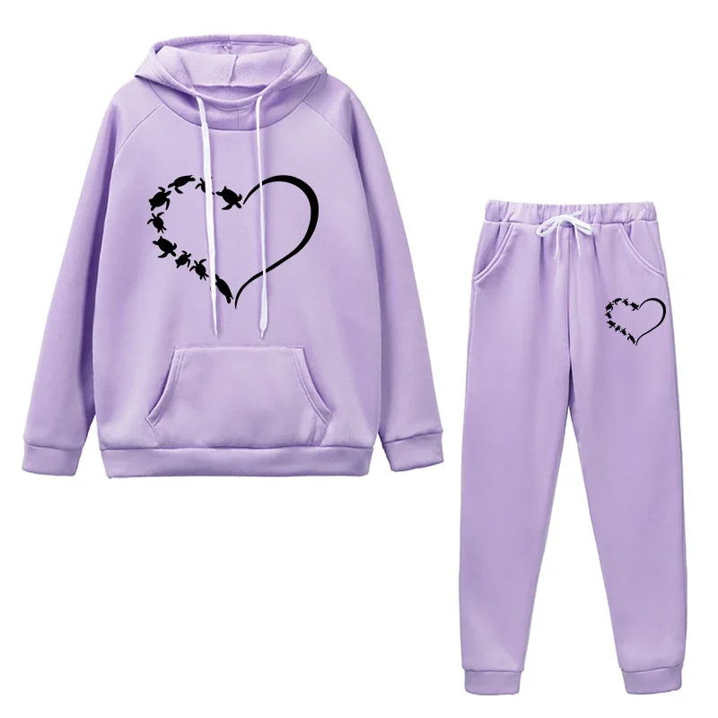

Women's Tracksuit Fashion Hoodies High Quality Sport Suit Jogging Casual Heart Printed Daily Sweatshirt Woman Pants Sets 2025