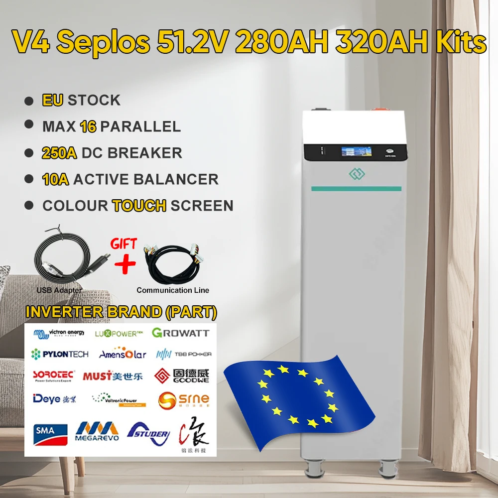 

Poland Stock 4.0 Seplos Lifepo4 Battery Kits With 10A Active Balancer 51.2V 280AH 320AH DIY Home Solar