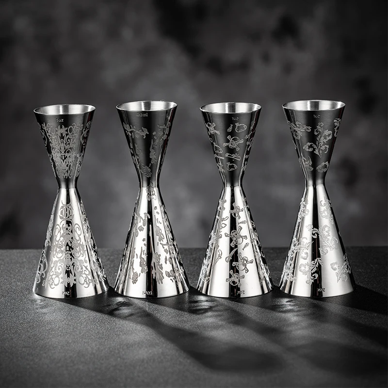 Japanese-Style Cocktail Jigger Creative Engraving Measuring Cup Stainless Steel Cocktail Jiggers Bartender Tools Bar Accessories