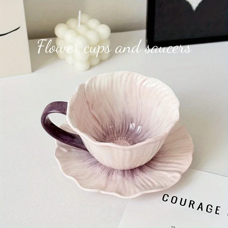 Violet Ceramic Coffee Cup Set Pink Purple  Light Luxury  Afternoon Tea Dessert Tableware Gift for Mother's Day Friends
