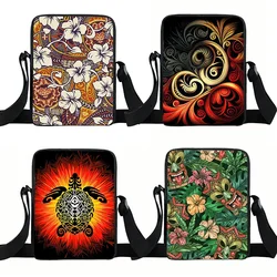 Polynesian Tribal Print Messenger Bag Women Hibiscus Flowers Turtle Handbags Hawaiian Style Crossbody Bag Phone Houlder Bookbags
