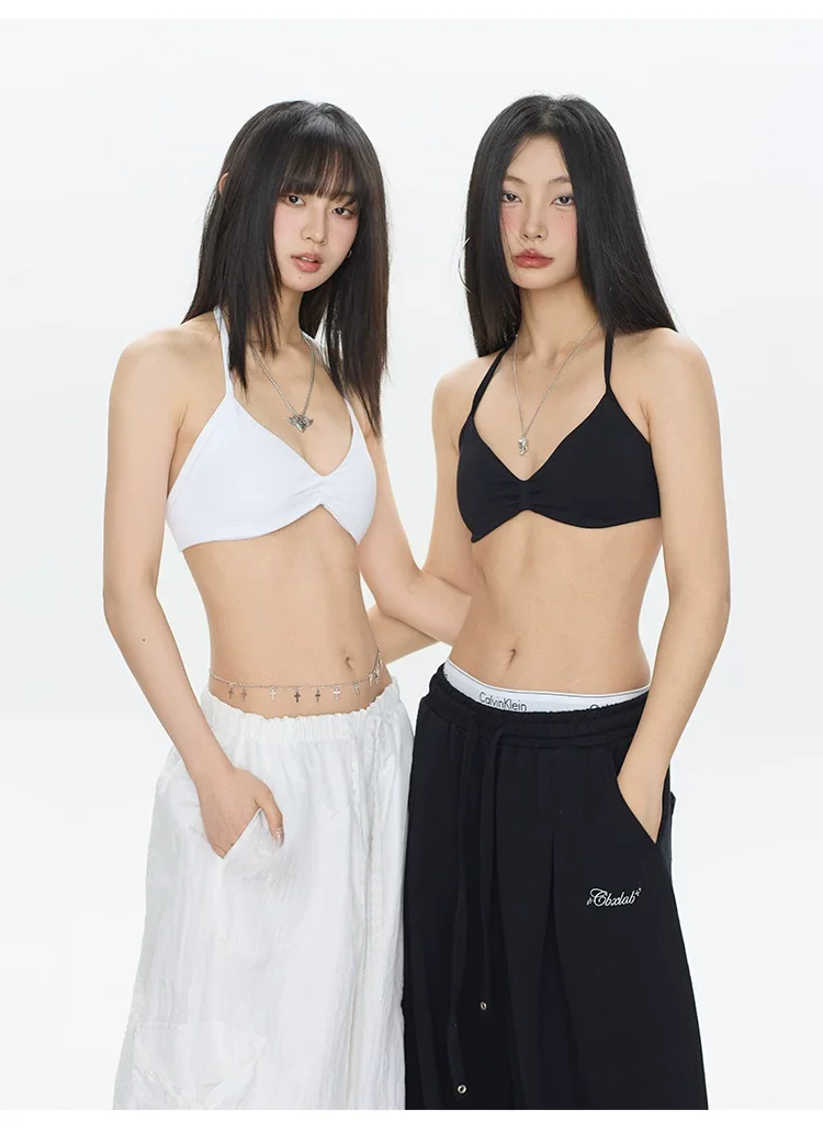 Sexy Bikini Style Seamless Sports Bra, Halter Beauty Back, Thin Shoulder Straps, High Stretch Push Up Workout Yoga Tank Top