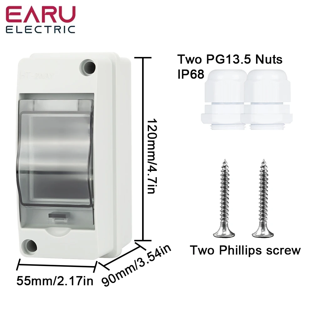 HT-2 IP65 impermeabile distribuzione interruttore scatola pannello installazione 2 vie PC plastica ABS esterno elettrico MCB scatola di giunzione solare