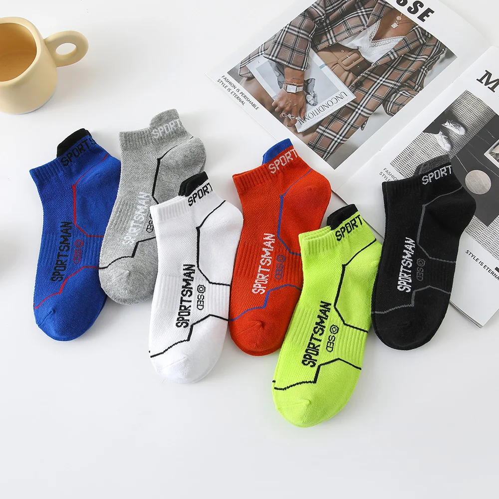 Chaussettes de sport en coton respirant pour hommes, 6 paires, haute qualité, maille, décontracté, athlétique, été, coupe fine, courtes, taille 38-45