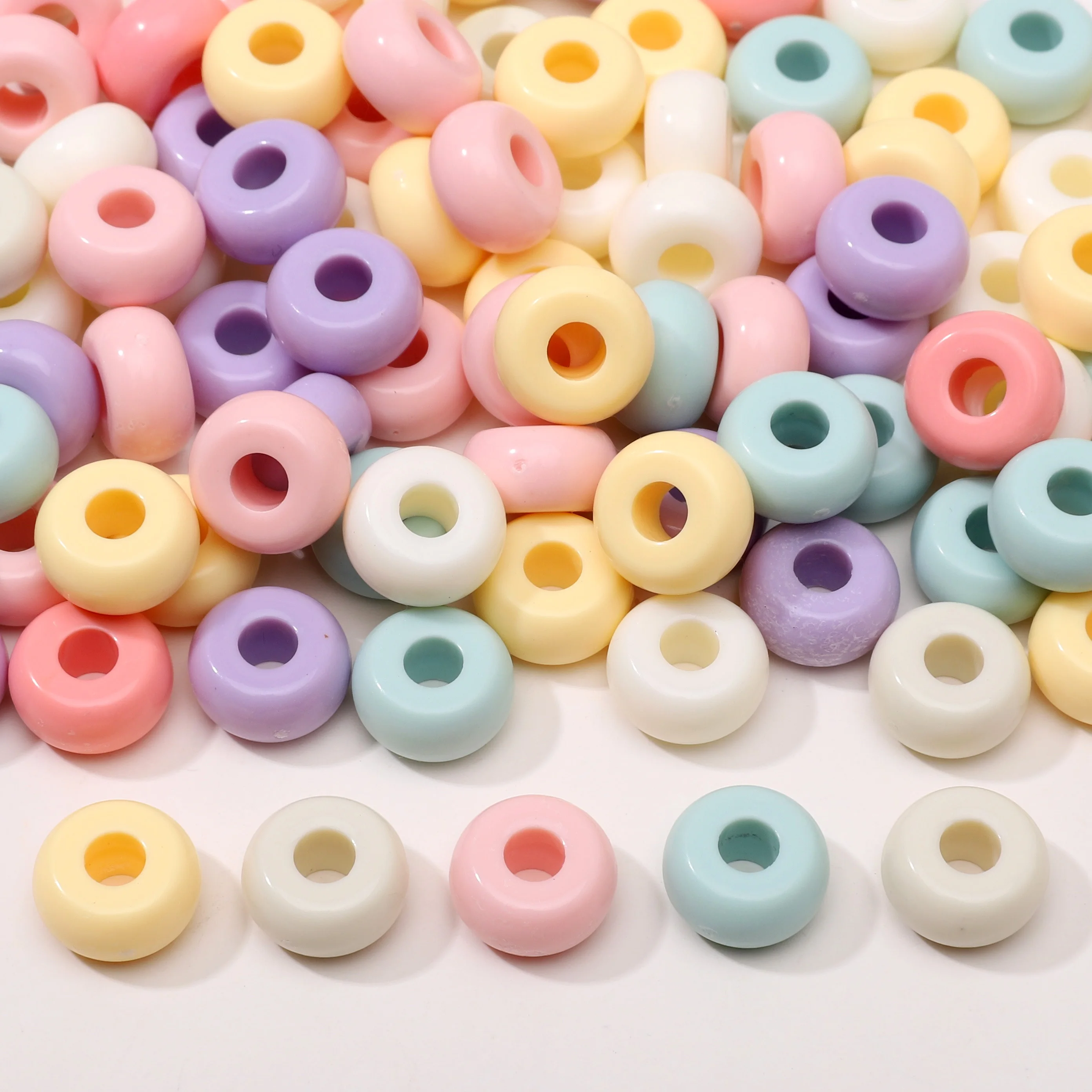 58-290Pcs 13x7mm Acrylic Large Hole Cream Color Flat Round Beads Spacer Beads For Jewelry Making DIY Keychain Charms Accessories image 5