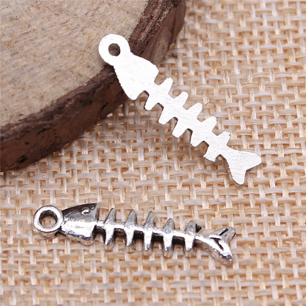 30pcs/lot Charms Fish Bone 23*5mm Bronze Silver Color Pendants Making DIY Handmade Tibetan Finding Jewelry