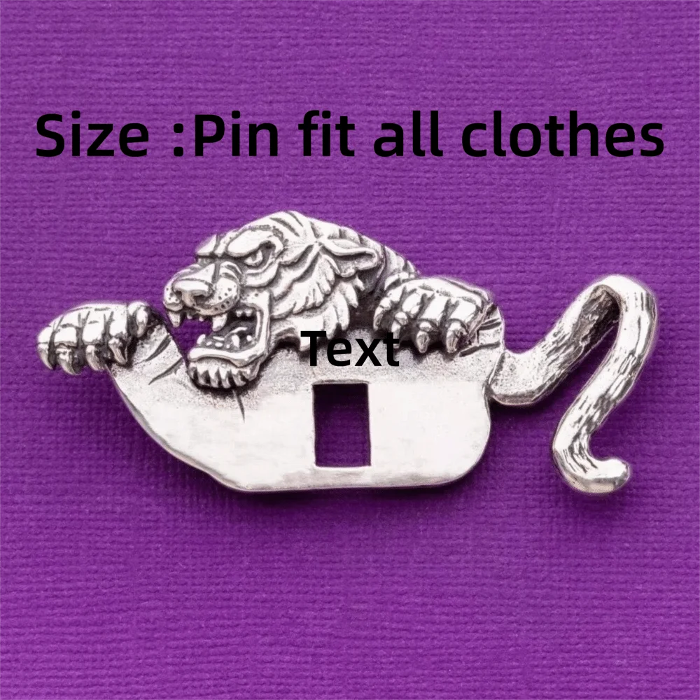Retro Traditional Animal Shaped Brooch Heavy Duty Crocodile Pattern Collar Button Decoration Tiger Shape Punk Fashion view 6
