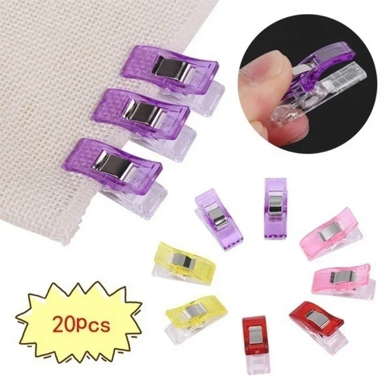 Clipes de tecido adesivo para costura Quilting, plástico tricotado, cores aleatórias, armazenamento de papel, 2 tamanhos, 10 pcs