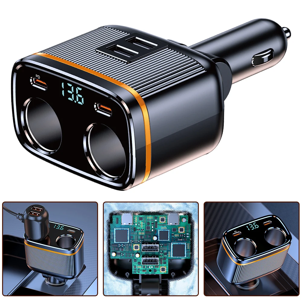 

Car Rotatable Charger Plug Dual 2 USB Ports And 2 Type-C PD Ports 80W Fast Charging Adapter With LED Digital Display For Phone