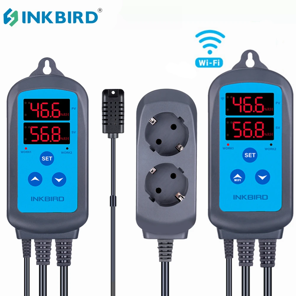 InkBird IHC-200-WIFI Cyfrowy regulator wilgotności Wi-Fi Podwójny nawilżacz przedwarstwowy do domowego warzenia, fermentacji, hodowli