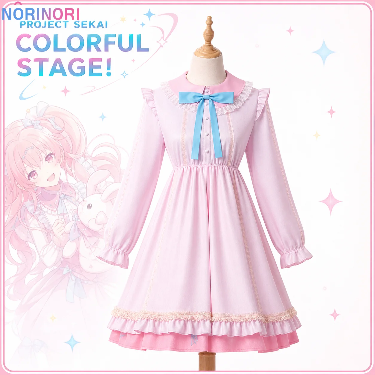 Vestido de escenario Lolita rosa para mujer, conjunto completo con peluca, traje temático MORE JUMP para Halloween, carnaval, fiesta de cosplay