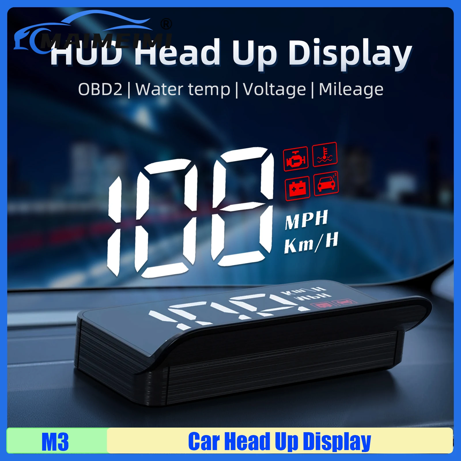 MAIMEIMI M3 Car HUD OBD2 Head Up Display Speedometer On Board Computer Windshield Projector Digital Electronic Auto Accessories