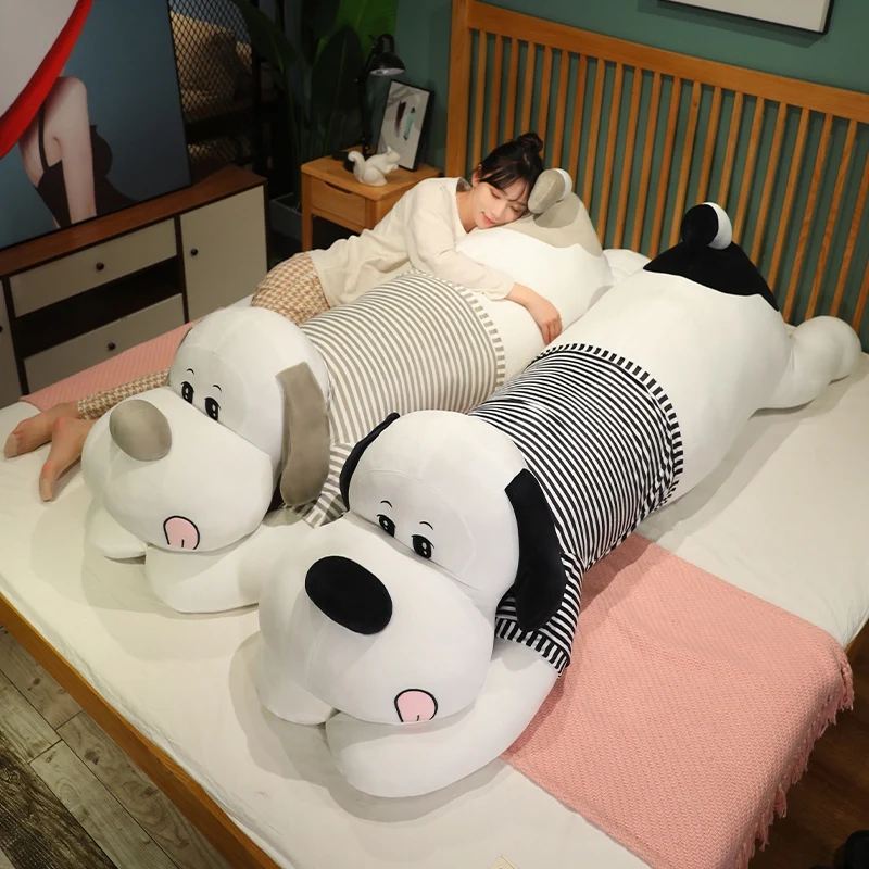 90-110CM Giant Cute Soft Down Cotton Dog Plush Pillow Doll Stuffed Pet Doll Baby Long Sleep Pillow Accompany Gift for Girlfriend