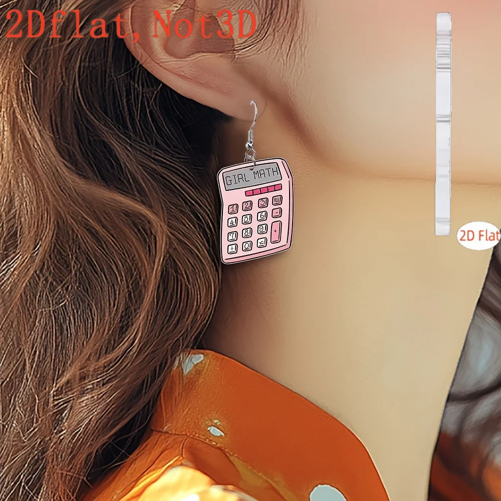 New Cross Border 2D Flat Acrylic Calculator Dangle Earrings Back To School Teacher Graduation Season Jewelry
