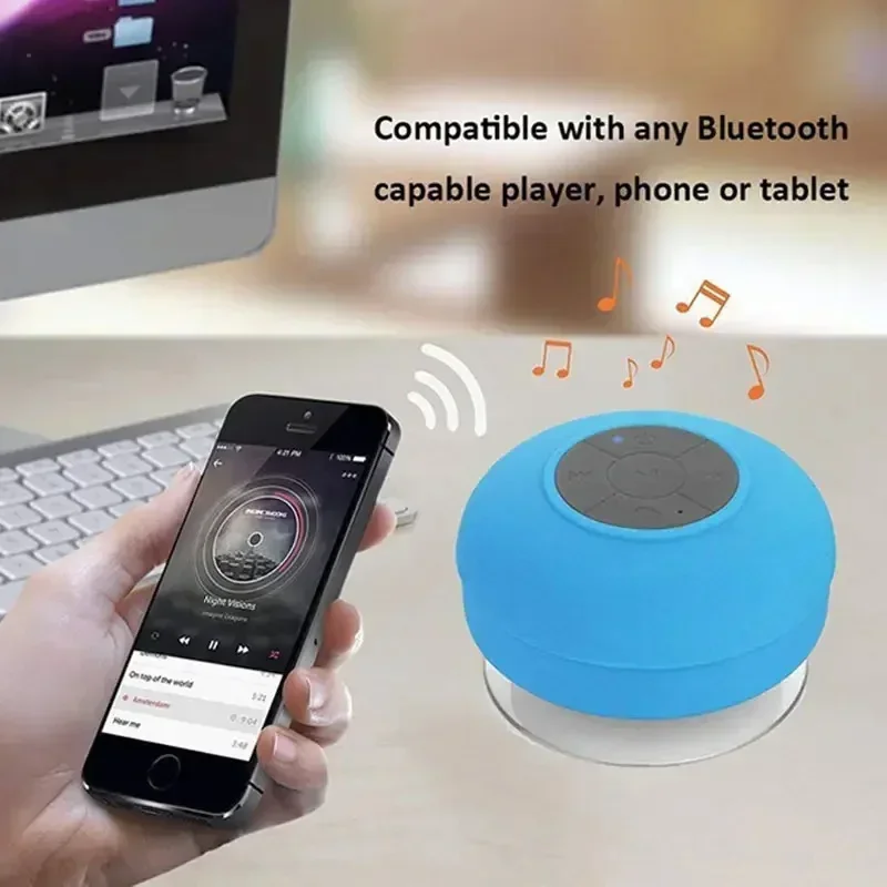 Bluetoothワイヤレスミニスピーカー,防水,内蔵マイク,360 ° サラウンドサウンド,大型吸盤,シャワー,車
