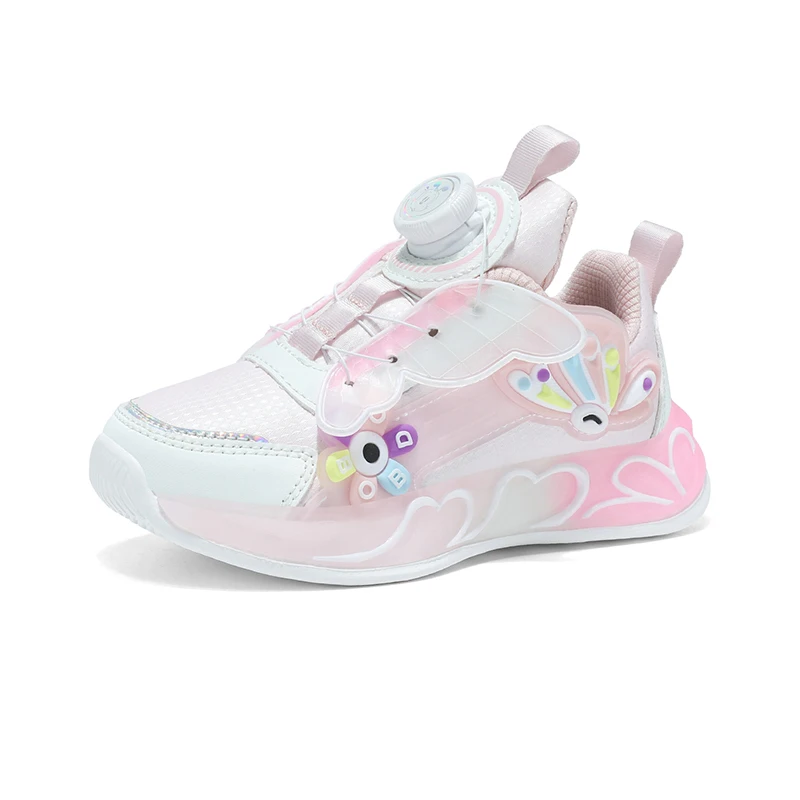 Girls Casual Sneakers Leather & Mesh Design New Kids Lightweight Soft Sole Running Shoes Rotary Buckle Children's Footwear