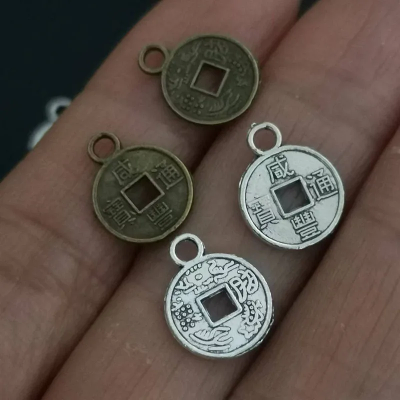 古代中国のコインチャーム,アンティークブロンズ色,合金ペンダント,ジュエリー作り,クラフト,50個