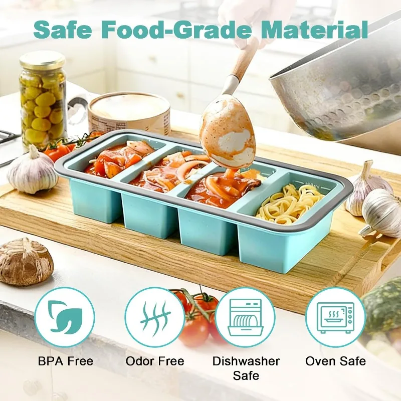 Silicone Freezer Molds with Lid，Soup Ice Cube Trays Large Food Storage Container for Meal Prep, Freezing Sauces,Broth, Leftovers