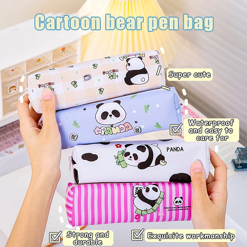 Cartoon Fashion Panda Pencil Bag Cute Creative Stationery Box Large Capacity Pencil Case School Supplies Makeup Bags