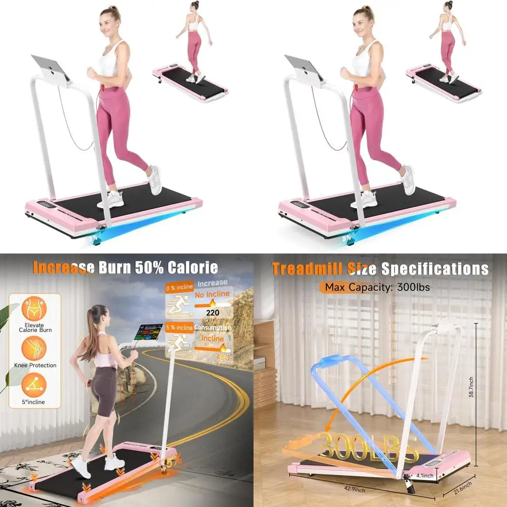 

Portable Folding Under-Desk Treadmill with Handle, Ultra Quiet for Home Office, Supports Up to 300 lbs, Safety Lock Feature