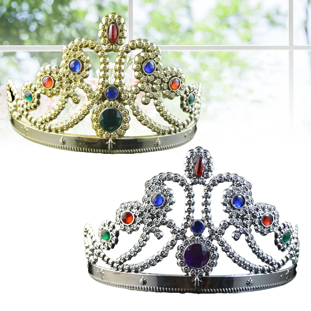 

2pcs Kids Birthday Party Tiara Prince Hats For Girls Boys Wedding Baby Shower Holiday Costume Decoration Nine Crystals Royal