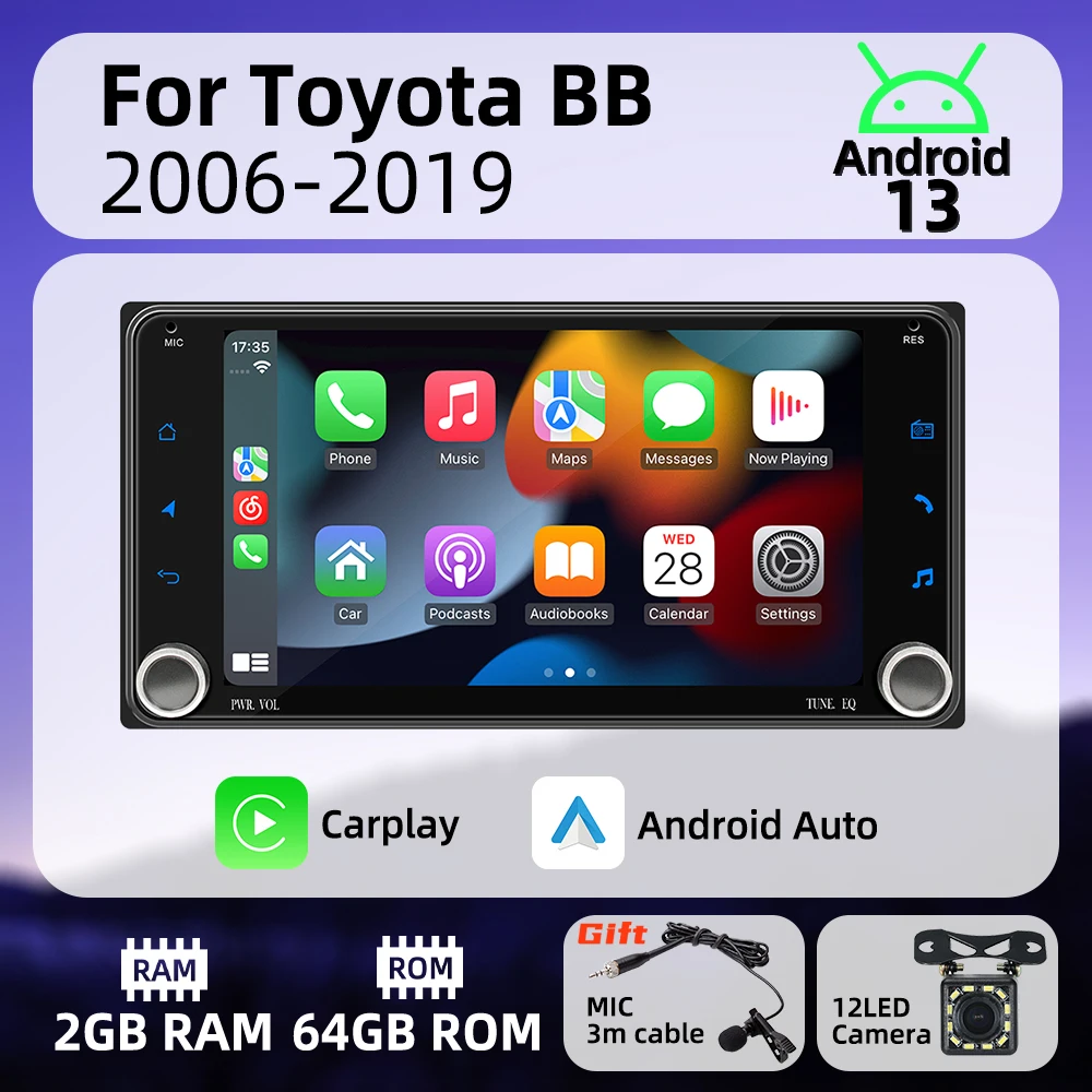 

Авторадио головное устройство 2 Din Android радио для Toyota BB 2006-2019 Carplay Android Auto 7 "экран стерео автомобильная мультимедийная навигация