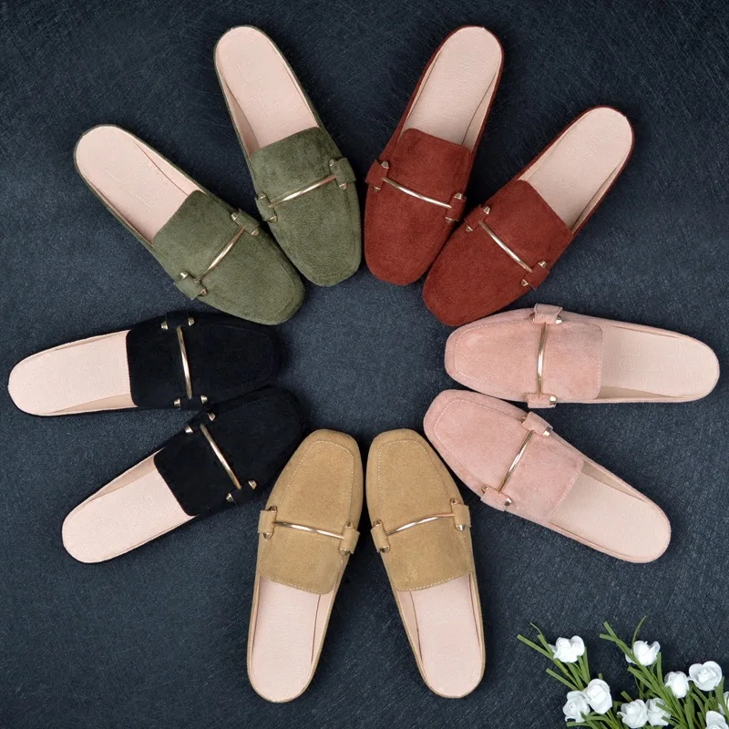 Fashion Flip Flops Brand Designer Sandals Women Slippers Mule Shoes Big Size 31-44 New Square Toe Flat Woman Slides Half Shoes