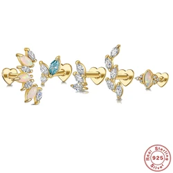 AIDE 925 Sterling Silver 1PC Opal Zircon Love Heart Flat Piercing Stud Earring For Women Single Ear Bone Pendientes Fine Jewelry