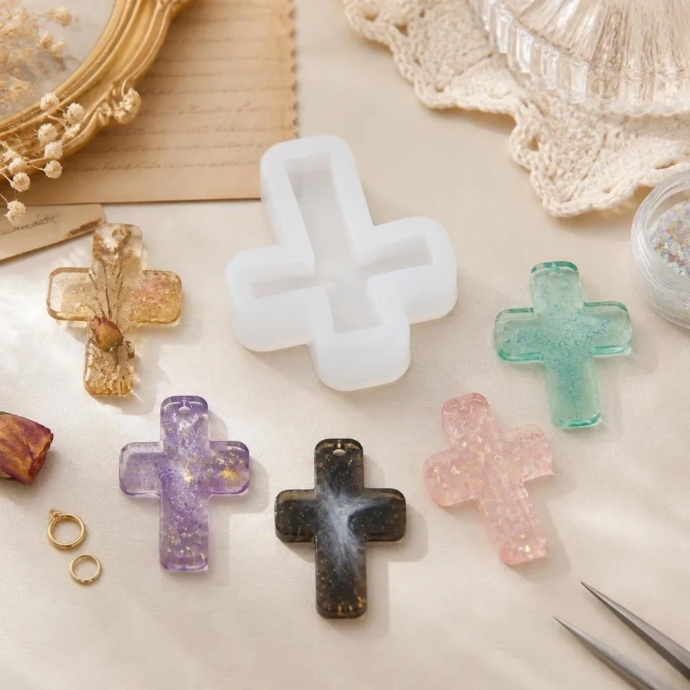 10pcs Fast Mirror Effect Cross Resin Mold Easy Demoulding Elastic Silicone Candle Mold Epoxy Resin Mold For DIY
