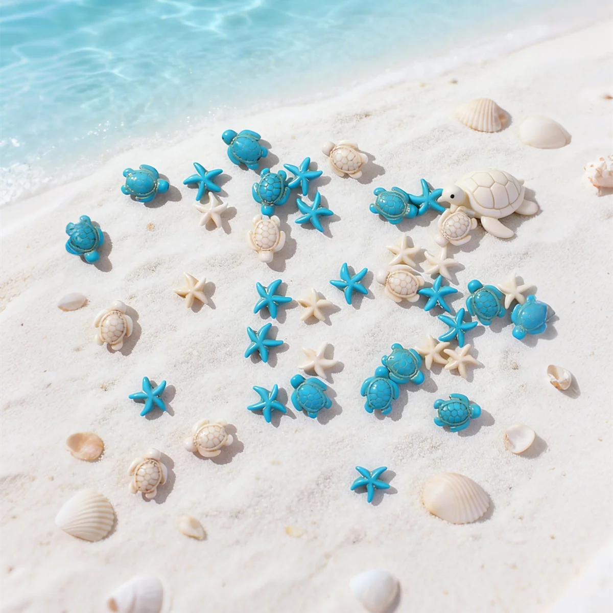 80PCS Ocean Summer Turquoise Sea Animal Turtle Loose Beads Bisutería Marine Life Starfish Fish Charms Jewelry Accessories