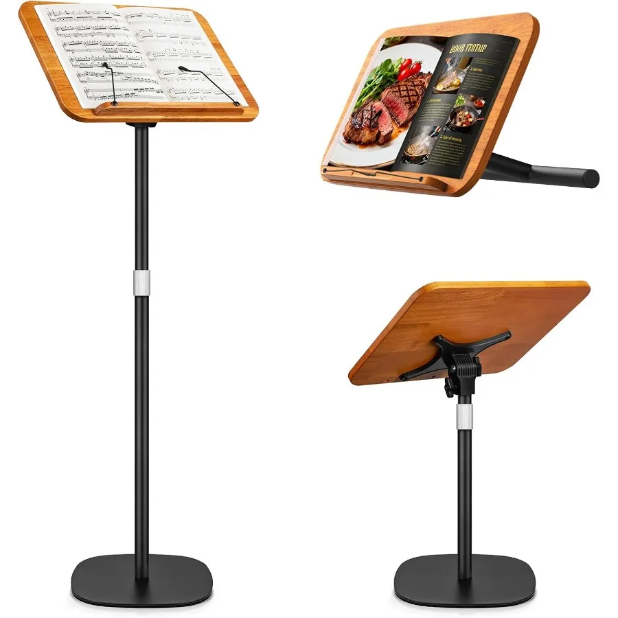 

2 in 1 Dual-use Music Stand Desktop Book Stand Adjustable Height 16.5-51 100 Solid Wood Laptop Floor Stand Book Holder with Ela