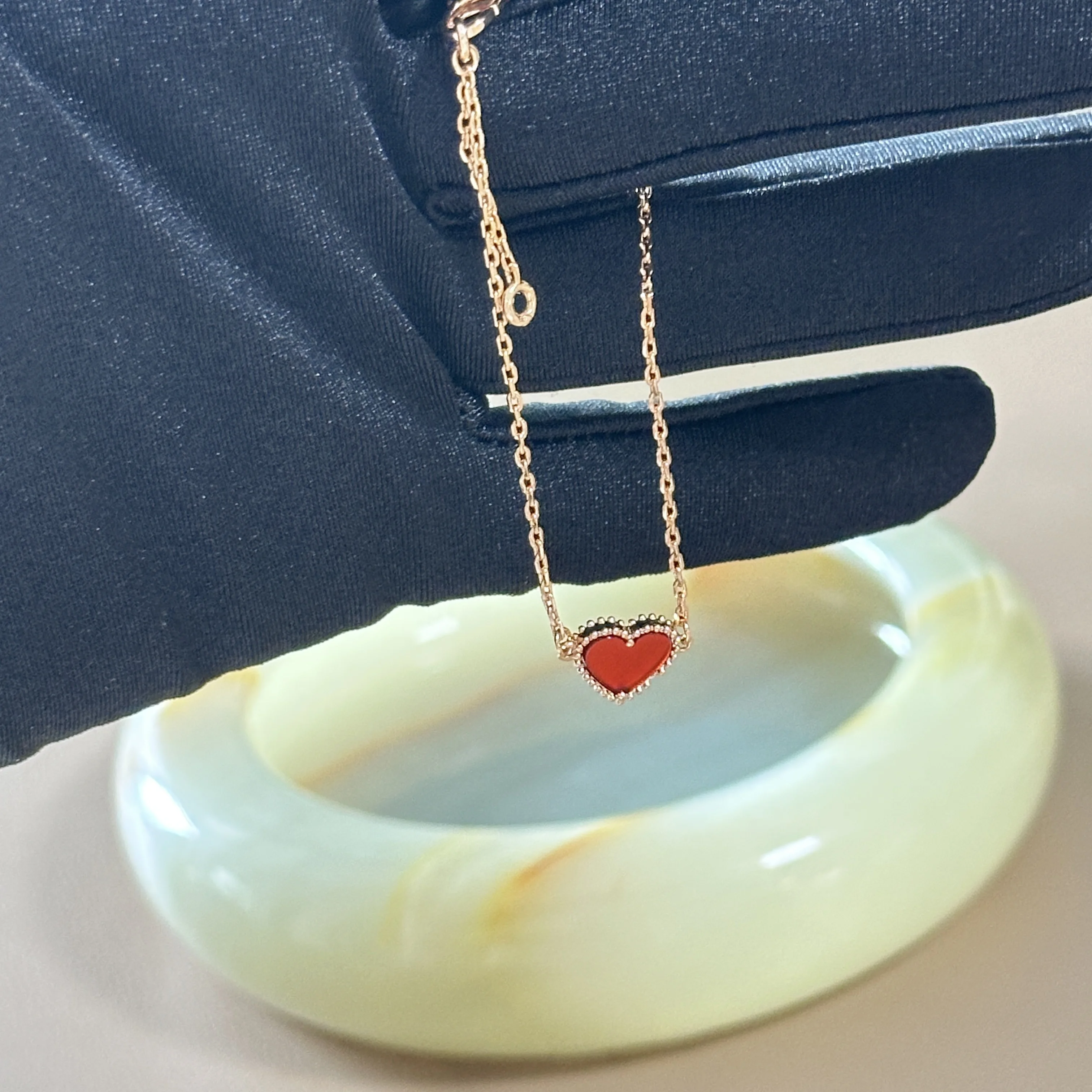 JitDoo 18K Quality V Gold Natural Agate Red Heart Shape Earrings Necklace Bracelet Jewelry Sets For Women Girls Anniversary Gift