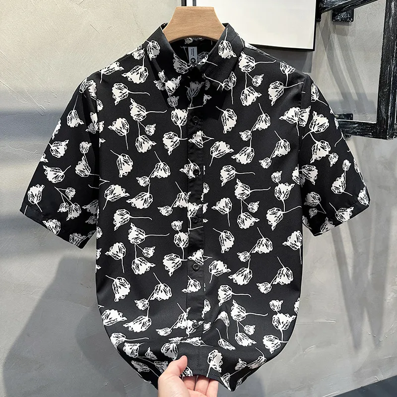 Men's casual party fashionable summer short sleeved shirt, Lapel Hawaiian vacation beach shirt, Ropa Hombre size S-5XL