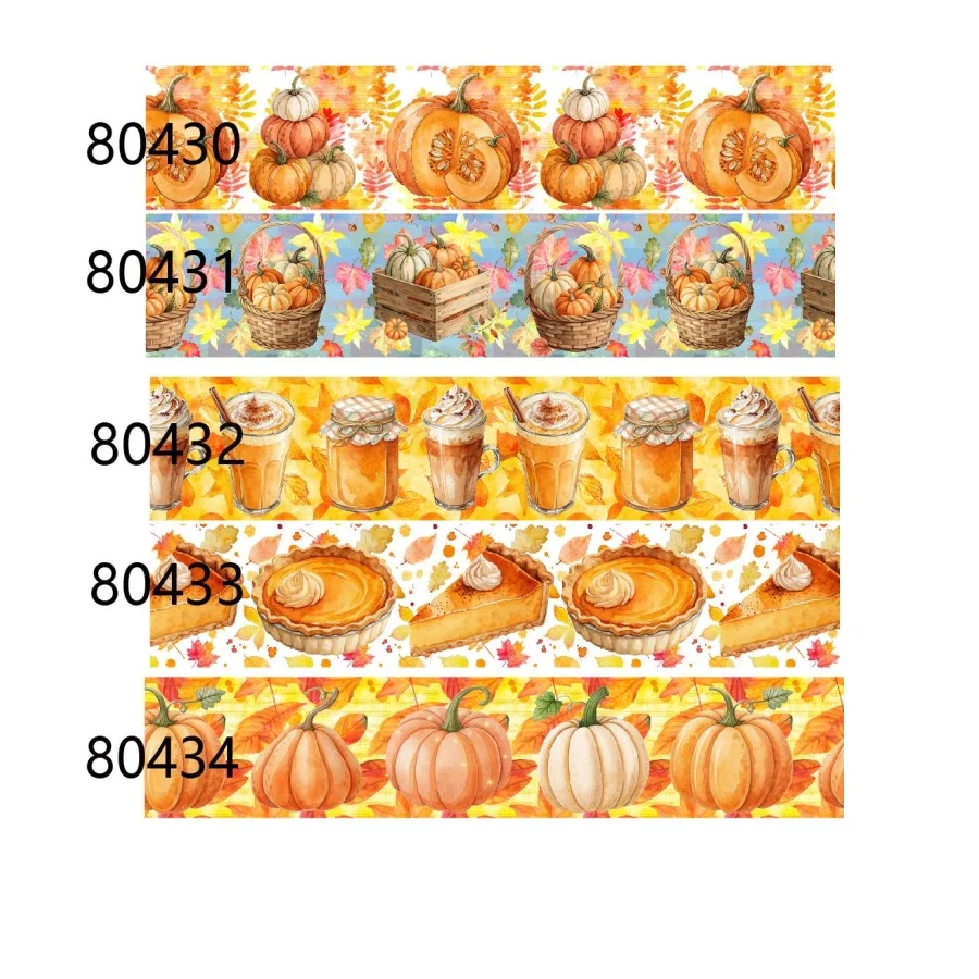 50yards Autumn Fall Pumpkin Maple Leaf Cartoon Animal Printed Grosgrain Ribbon for Hairbows DIY Craft Thanksgiving Gift Wrapping