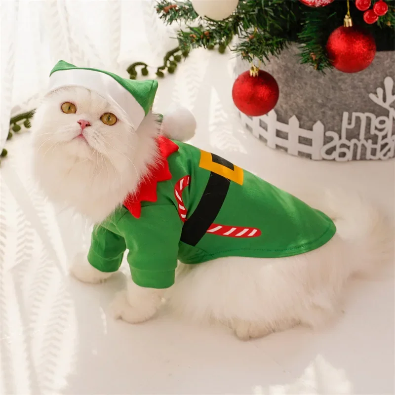 Christmas Pet Costume Christmas Elf Dog Costume Clothes Funny Cosplay Puppy Cat Xmas Costume Outfit Winter Hoodie Coat for Dogs