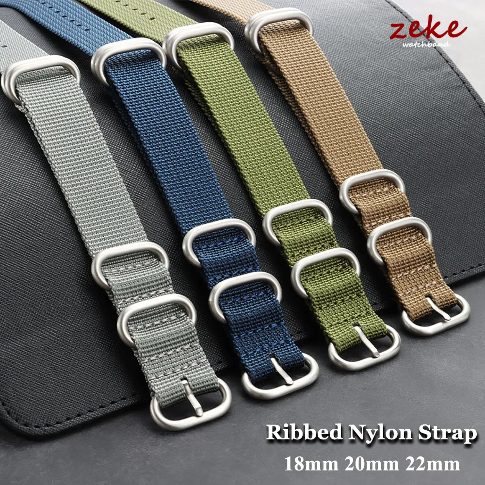 Militär-Sportuhrenarmband, Nylon-Silberring, Schnalle, 18 mm, 20 mm, 22 mm, Mann und Frau, für Seiko, geripptes Geflecht, Ersatz-Uhrenzubehör