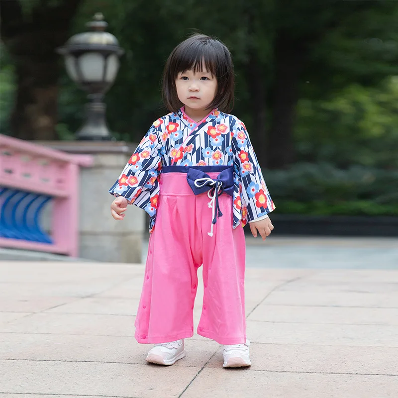 Long Sleeve Baby Kimono Romper Girl Japanese Style Infant Bodysuit Spring Summer Autumn Cotton Printed Jumpsuit Newborn Clothes