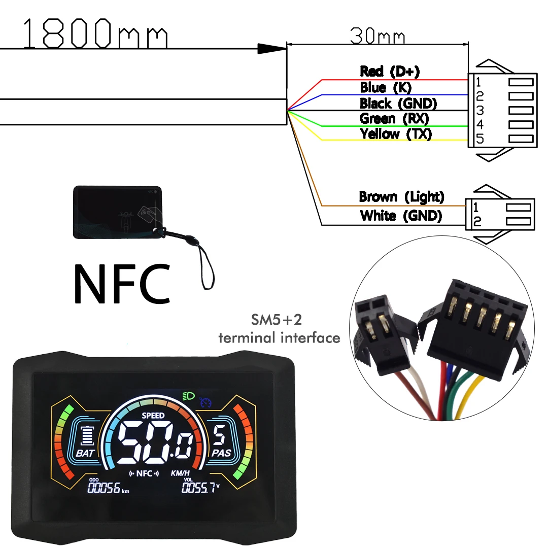 UART2 H7C LCD NFC-display Dashboarddisplay Fietscomputer Kilometerteller Meter Scherm Elektrische fietsmeter voor elektrische scooter - afbeelding 1