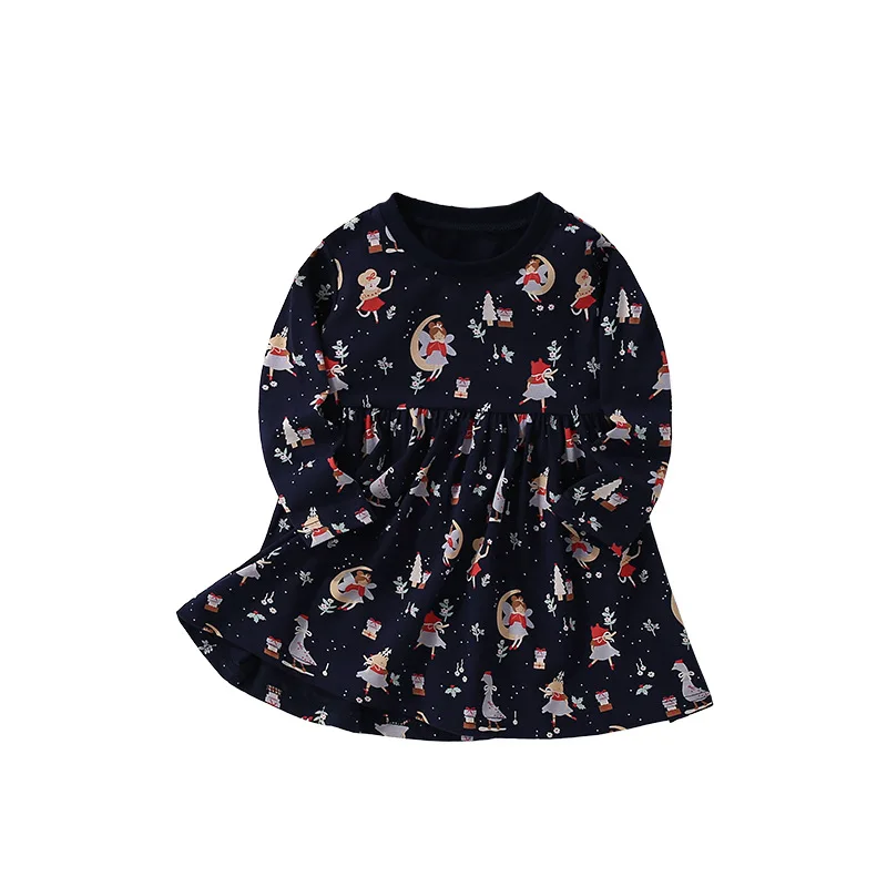 تنورة Malwee Girls Cotton Dr Long Sve Round Ne Winter Faionable للأطفال الصغار والمتوسطين من نسيج القطن الناعم #5