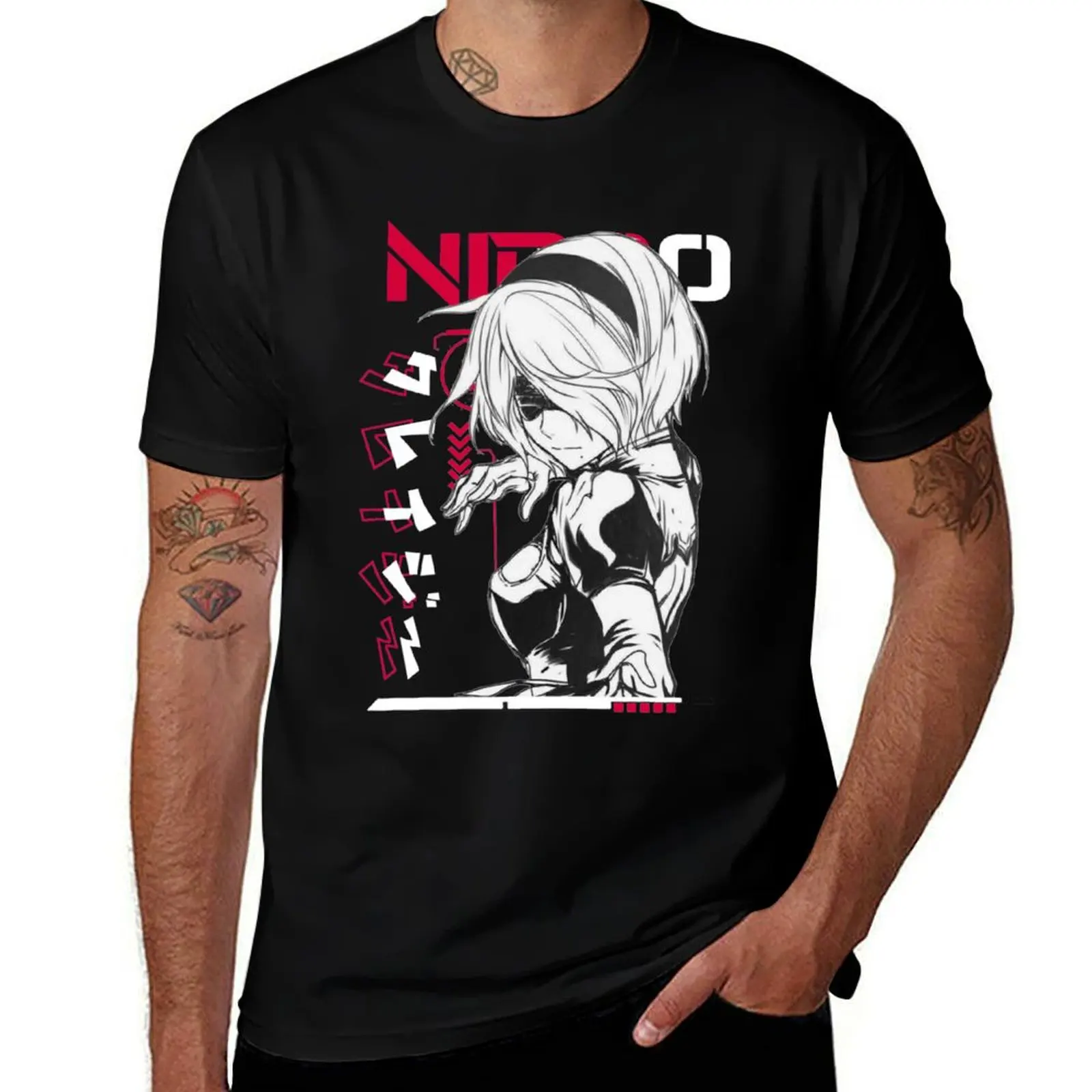 

nier automata 2B Tshirt mask T-Shirt man t shirt clothes oversize t-shirts man Short sleeve tee oversized t shirt men