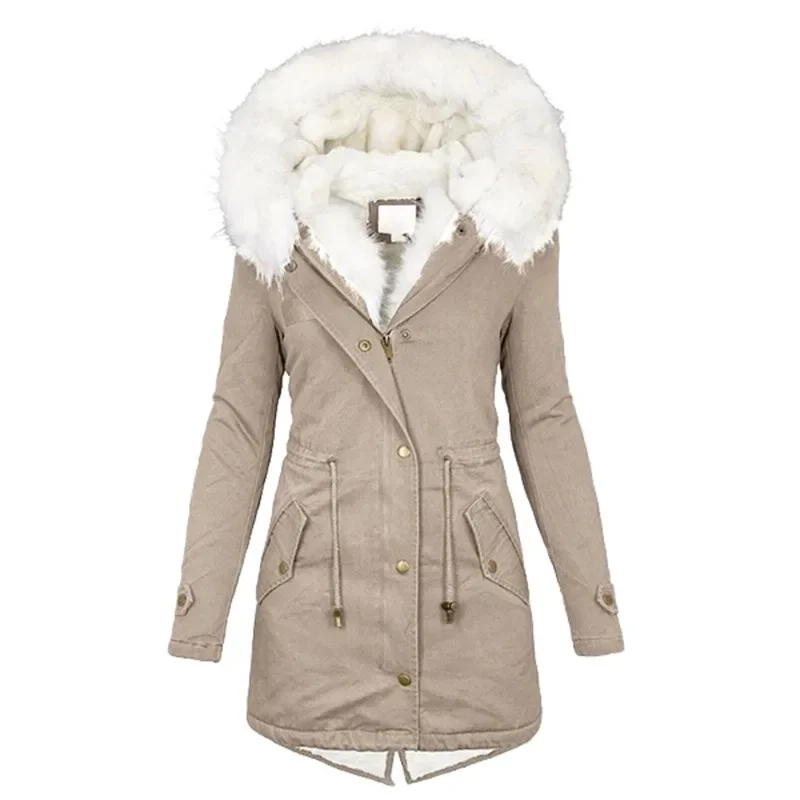 Winter Womens Parka Casual Outwear Military Hooded Coat Winter Pocket Hooded Jacket Women Fur Coats