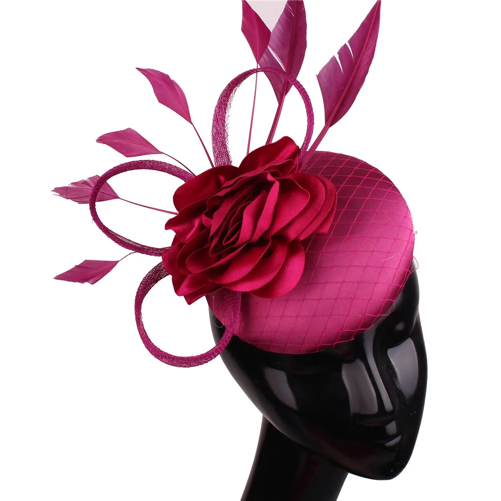 Champagne Fascinator Wedding Hats Women Elegant Fashion Headpiece With Floral Accessories Church Party Dinner Headwear Feathers