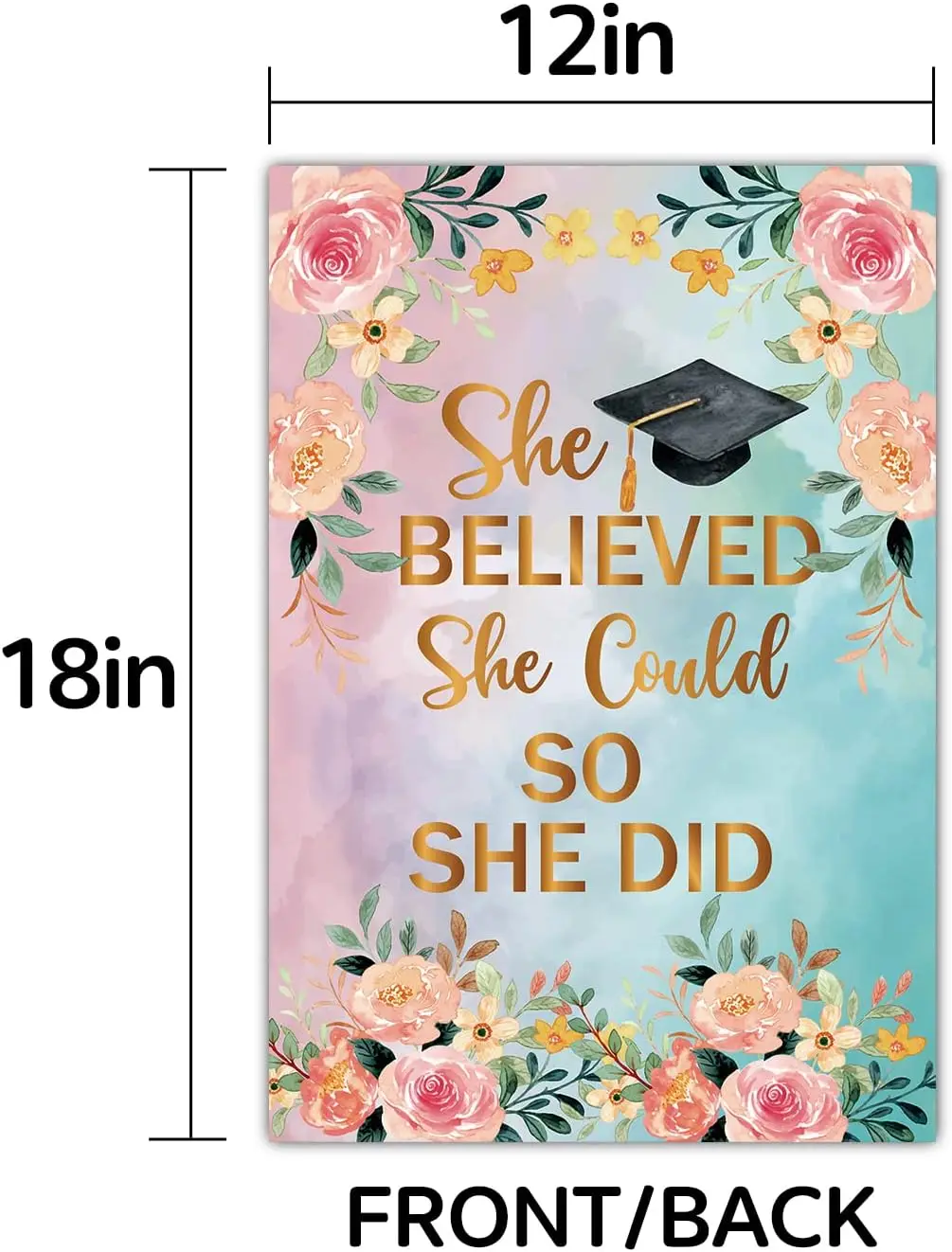 Gold She Believed She Could So She Did Garden Flag,Congrats Porch Yard Sign Decor for Girl Graduation,Graduation Flag,Vertical D