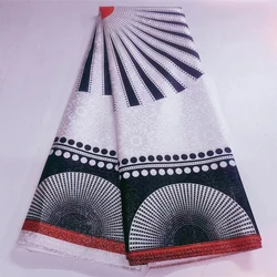 African Printing Silk Wax Fabric Jacquard Brocade Fabrics Nigerian Lace For Women Dress, 5 Yards/Lot Black And White