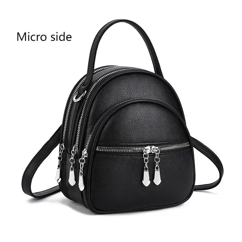 Ein hochwertiger multifunktionaler kleiner Rucksack für Damen, eine neue Mini-Handtasche in Uni-Farbe, im lässigen Schulstil. – Detail 13