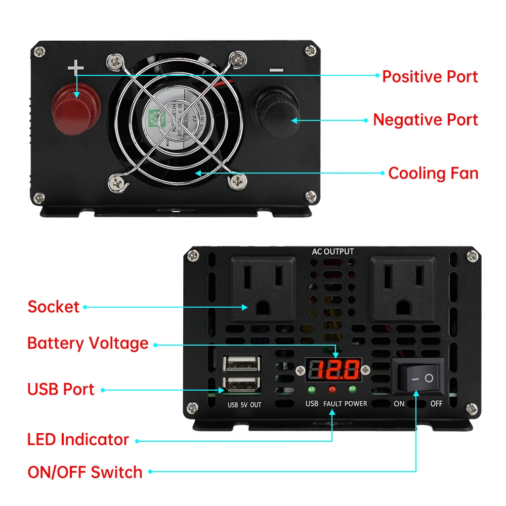 Inverter a onda sinusoidale modificata 60HZ 2000W/4000W Inverter per veicoli portatile